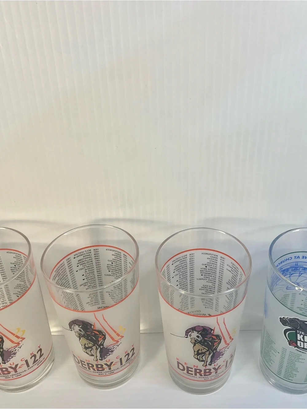 Set 4 Kentucky Derby Souvenir Glasses 1996-122nd & 2000-126th